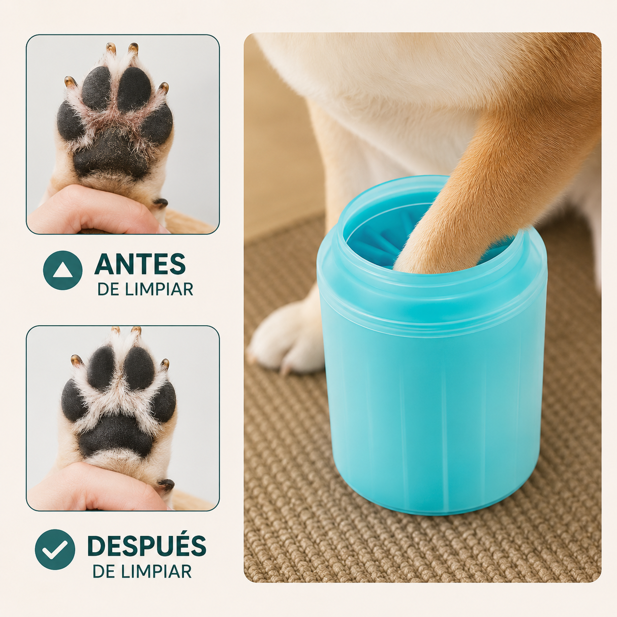 Limpiapatas de Silicona para Perro — Patas Limpias en 3 Segundos