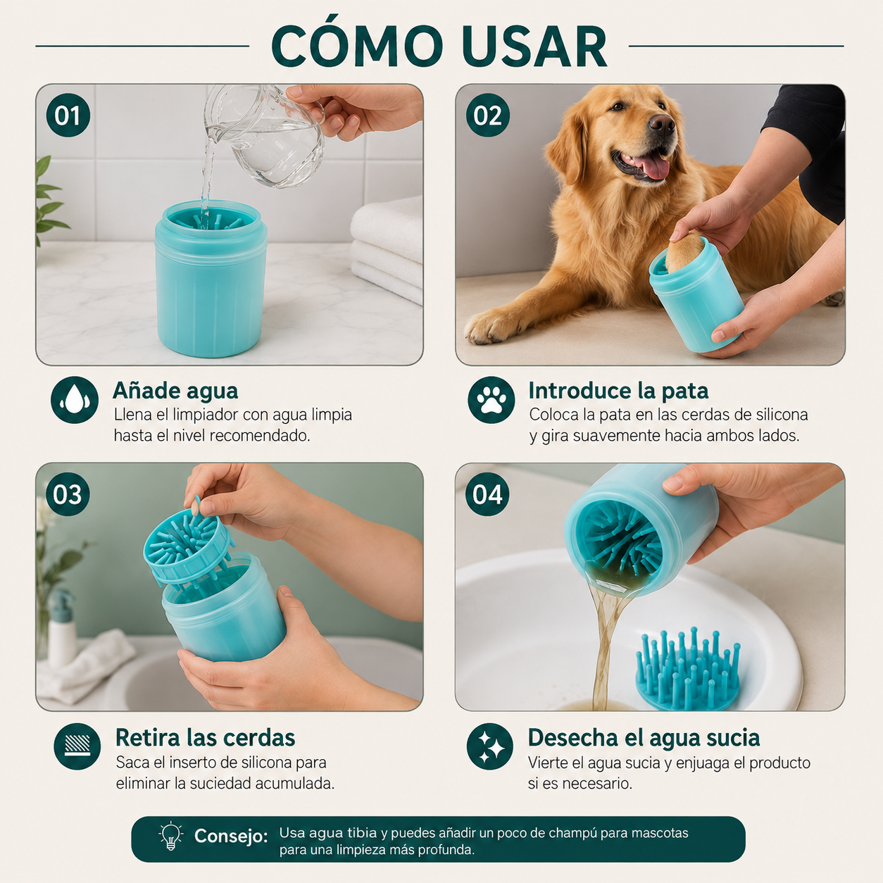 Limpiapatas de Silicona para Perro — Patas Limpias en 3 Segundos